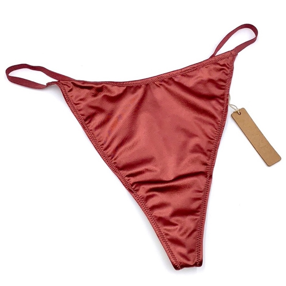 SKIMS Stretch Satin Dipped T-String Thong in Berry